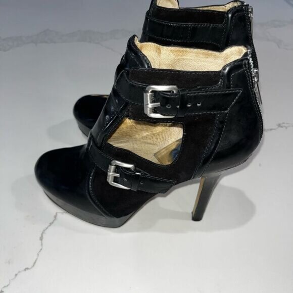 Michael Kors Sophia Flannel/Patent Platform Bootie 9.5 Black - Picture 3 of 7